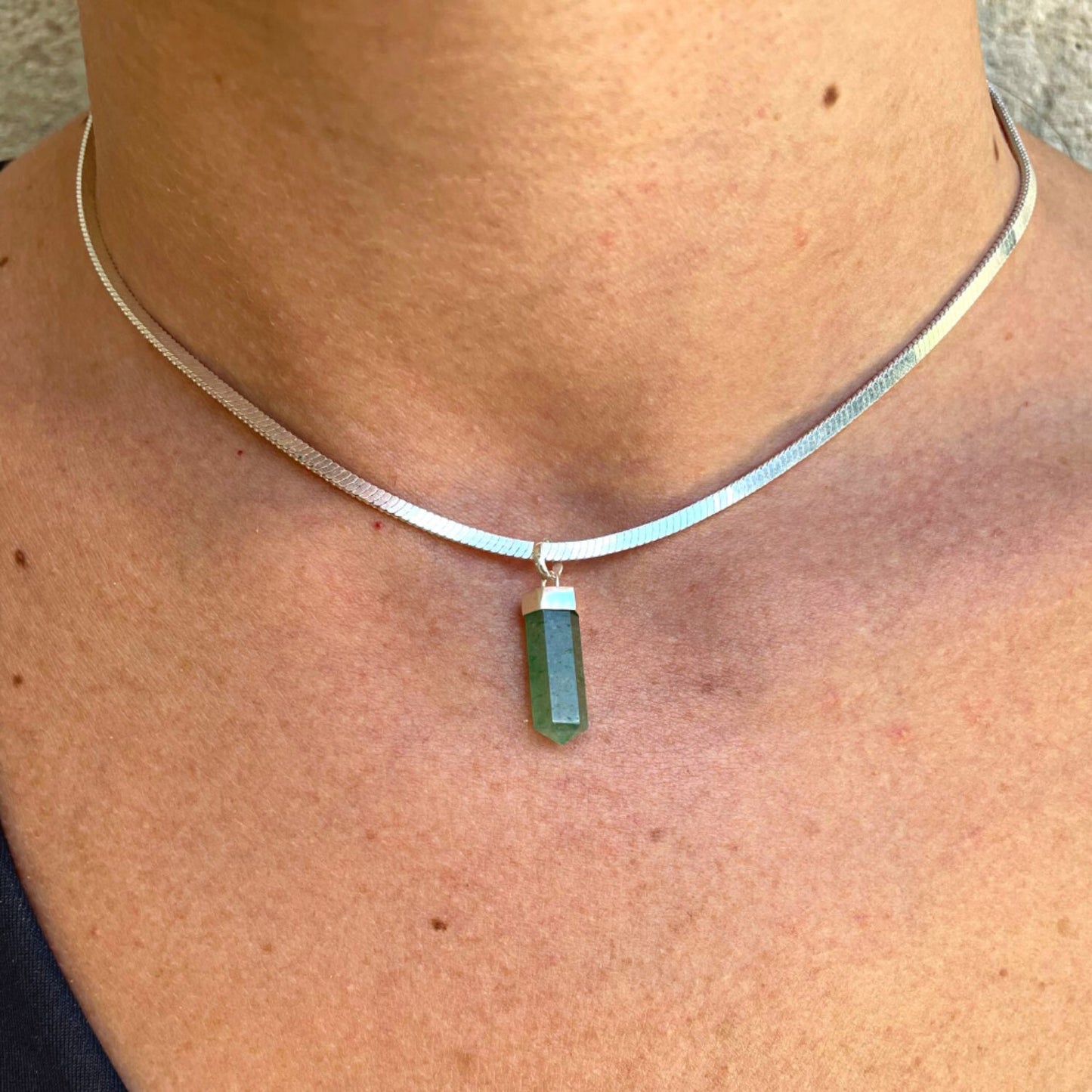 Green Quartz Mini Water Drop Crystal and Noble Silver Pendant