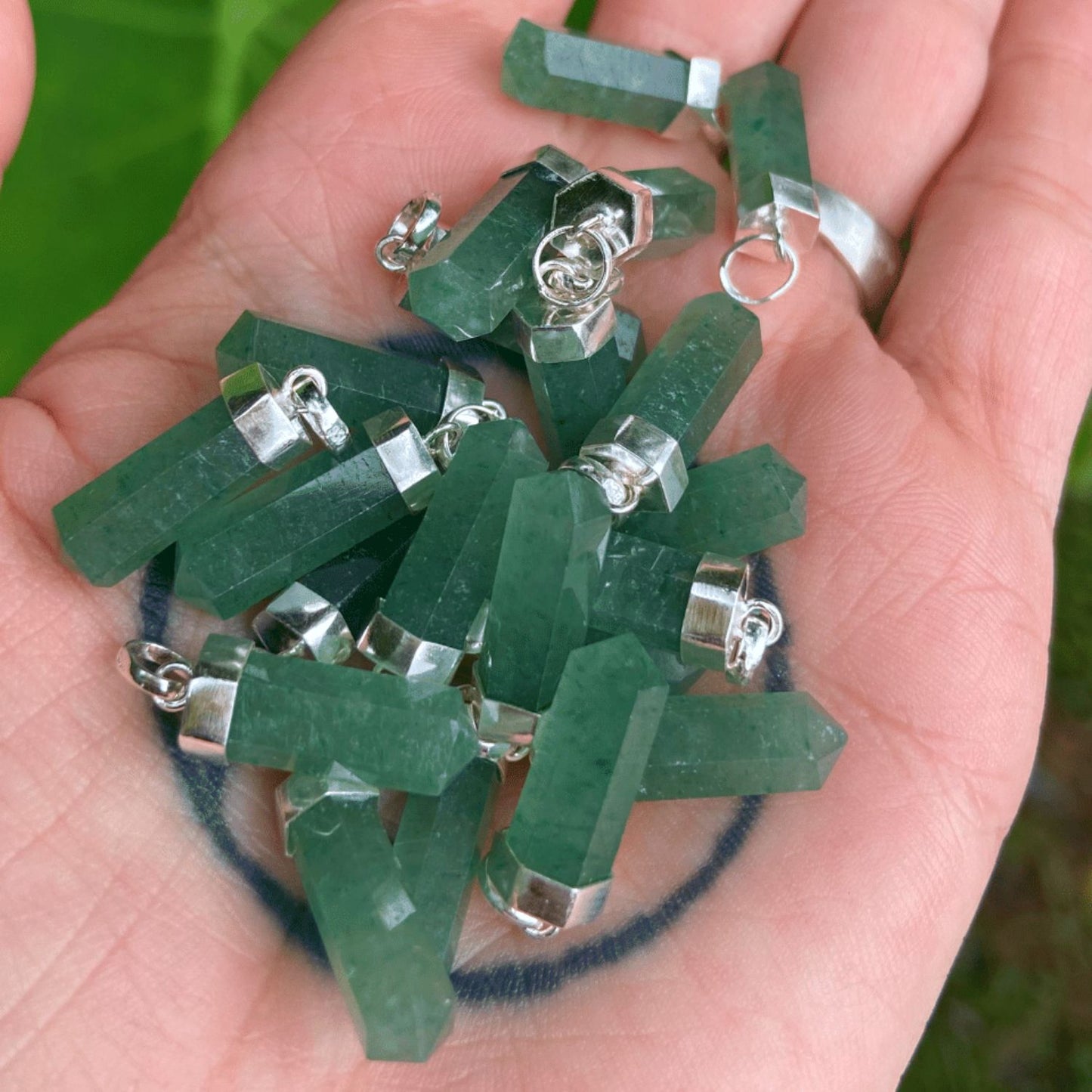 Green Quartz Mini Water Drop Crystal and Noble Silver Pendant
