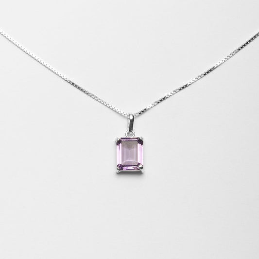 Delicate Rectangular Amethyst 925 Silver Pendant