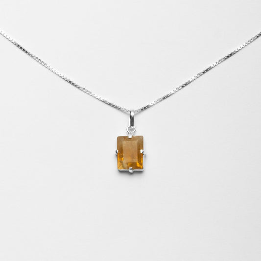 Delicate Rectangular Citrine 925 Silver Pendant