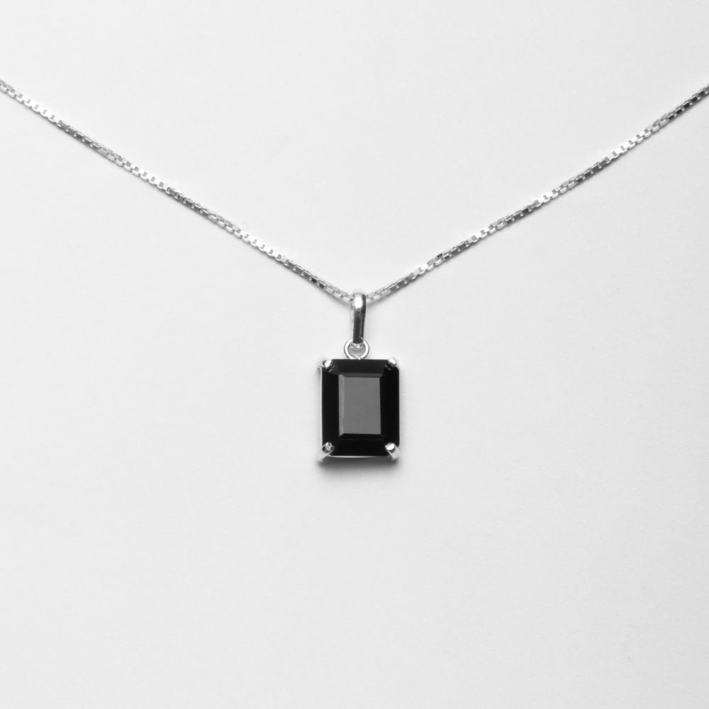 Delicate Rectangular Onyx 925 Silver Pendant