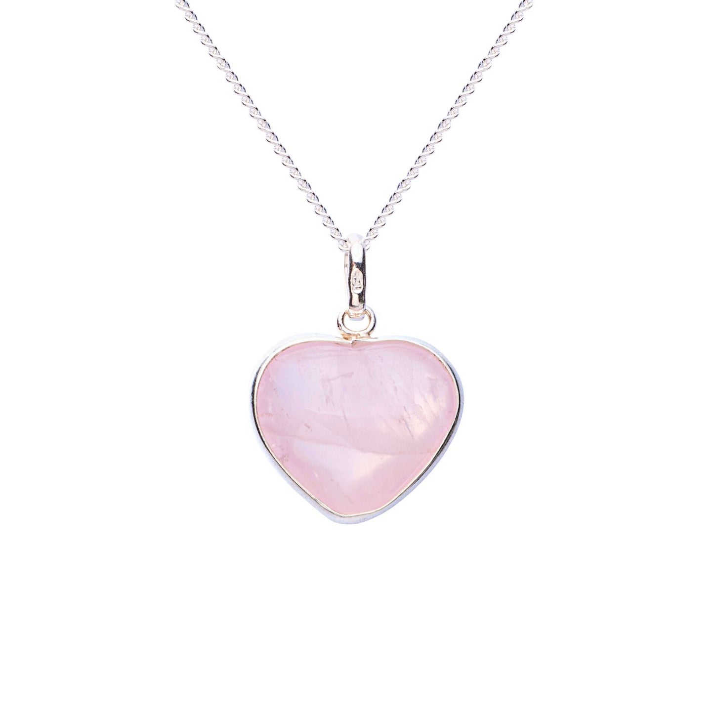 Noble Silver Heart Pendant with Small Rose Quartz Natural Stone