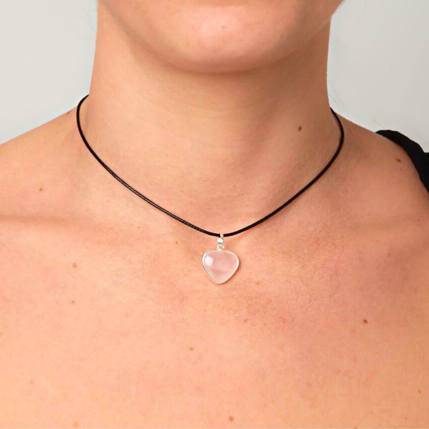 Noble Silver Heart Pendant with Small Rose Quartz Natural Stone